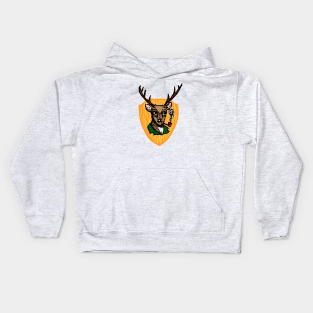 Pipe Smoking Deer Kids Hoodie by Tessa McSorley